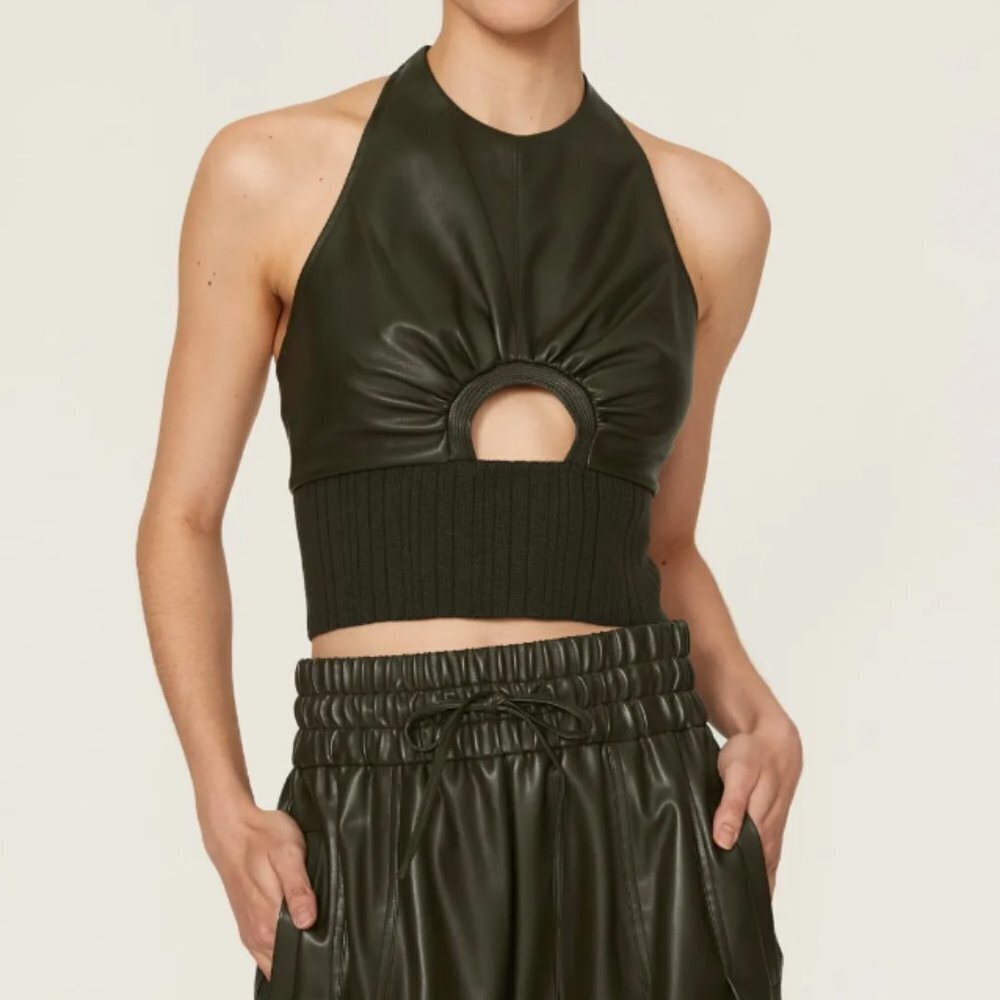 3.1 Phillip Lim Faux Leather Halter Top in green size 6